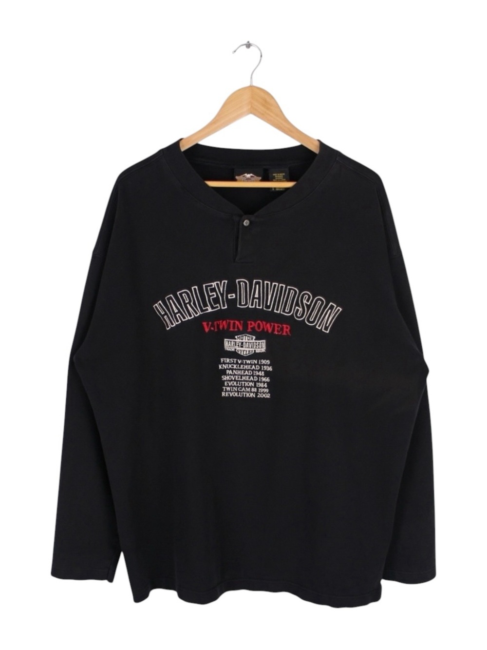 Harley-Davidson V-Twin Power Henley Sweatshirt Black XXL Vintage Biker USA